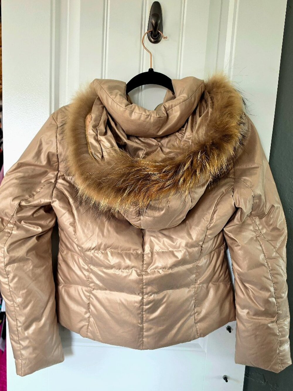 Vermani Racoon fur hooded Gold bomber jacket